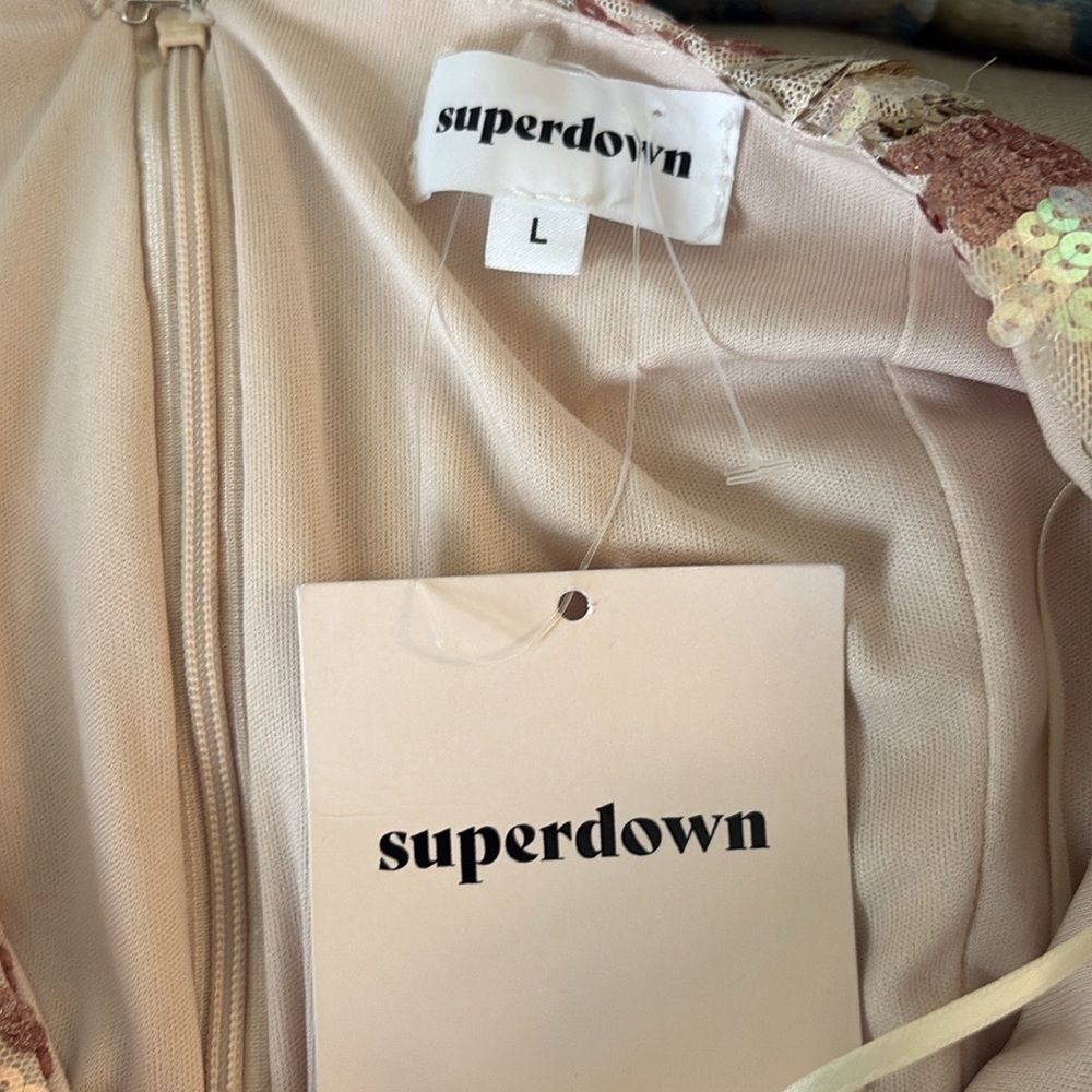 NWT Superdown Revolve Cicely Gold Iridescent Sequin One Shoulder Mini Dress - L - Picture 12 of 15